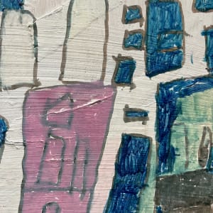 Painting on Wood Board "Houses" Outsider Art by Unknown 