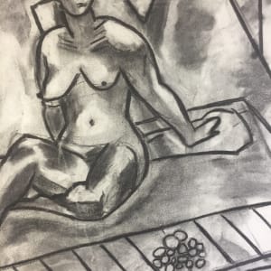 1950's Charcoal Female Nude Henry Woon With Plant by Henry Woon 