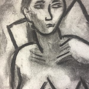 1950's Charcoal Female Nude Henry Woon With Plant by Henry Woon 