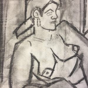 1950's Charcoal Female Lounging Henry Woon by Henry Woon 