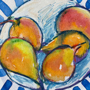 "Pears in Striped Bowl" Painting & Pastel Still Life Jack Hooper by Jack Hooper 