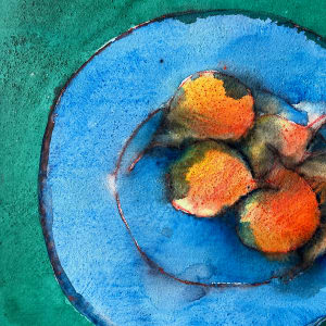 "Pear Still Life on Green" 1990 Jack Hooper Pastel with Gouache Painting by Jack Hooper 