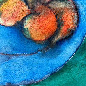 "Pear Still Life on Green" 1990 Jack Hooper Pastel with Gouache Painting by Jack Hooper 