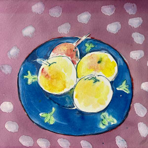 "Apples in Blue Bowl" 1990 Jack Hooper Pastel with Gouache Painting by Jack Hooper 