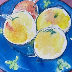 "Apples in Blue Bowl" 1990 Jack Hooper Pastel with Gouache Painting by Jack Hooper 