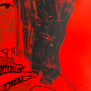 1970 "Muse on Red" Mixed Media Portrait of a Woman American Modernist Jack Hooper by Jack Hooper 