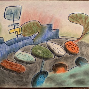 "Bubble Cars" Mid Century Drawing by Jerry Opper