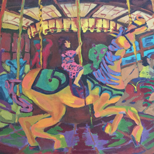 1940's Expressionist Style Carousel Painting by Joanna Dwyer