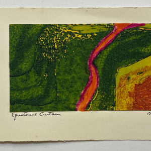 1960s "Equatorial Curtain" Green, Pink, Yellow Collage Intaglio Etching NY Artist Myril Adler by Myril Adler 