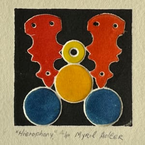1960s "Hierophany" Red, Blue, Yellow Collagraph by Myril Adler 