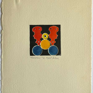 1960s "Hierophany" Red, Blue, Yellow Collagraph NY Artist Myril Adler by Myril Adler 