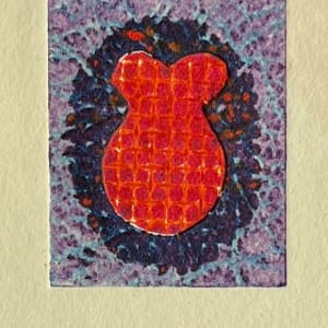1960s Red with Purple Collagraph NY Artist Myril Adler by Myril Adler 