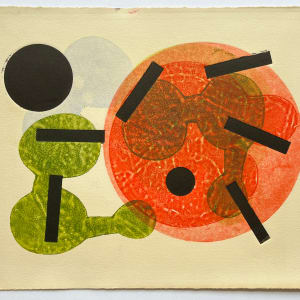 1960s Abstract Orange, Green, Blue, Black Collagraph NY Artist Myril Adler by Myril Adler 