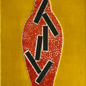 1960s Abstract Vessel Orange and Yellow Collagraph NY Artist Myril Adler by Myril Adler 