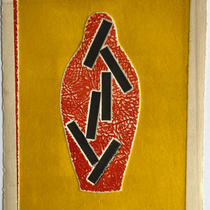 1960s Abstract Vessel Orange and Yellow Collagraph NY Artist Myril Adler by Myril Adler 