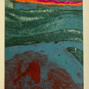 1960s "Magic Journey" Teal, Pink, Yellow Collage Intaglio Etching NY Artist Myril Adler by Myril Adler 