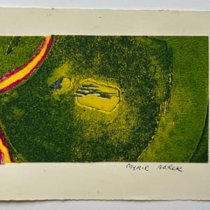 1960s "Greenscape" Green, Pink, Yellow Collage Intaglio Etching NY Artist Myril Adler by Myril Adler 