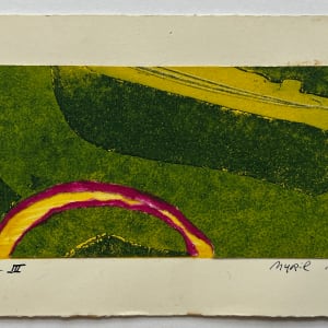 1960s "Sunscape III" Green, Pink, Yellow Collage Intaglio Etching NY Artist Myril Adler by Myril Adler 