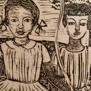 1960 Linocut "3 Girls Playing" Margaret T Burroughs by Margaret Burroughs 