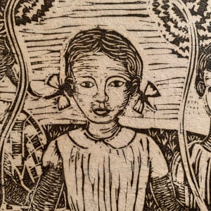1960 Linocut "3 Girls Playing" Margaret T Burroughs by Margaret Burroughs 