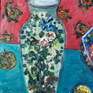 1980s Impasto Still Life with Bowl & Vase Painting Nobu Nakamura by Nobu Nakamura 