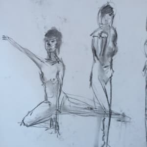 4 Female Nudes Charcoal Drawing 12 by Unsigned 