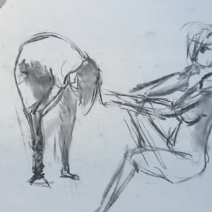 3 Female Nudes Charcoal Drawing 8 by Unsigned 