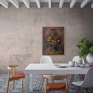 Mexican Modernist Still Life Oil Painting Mid 20th Century "Bodegon Fruitas" by Andres Molinares 