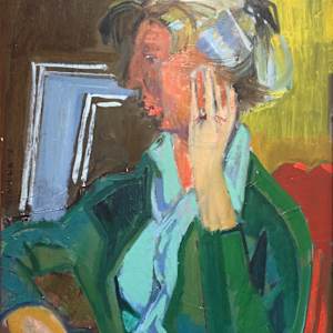 Mid Century Signed Stavoka Vintage Oil Figurative by Stavoka 