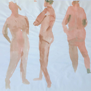 1970s 3 Female Nudes Watercolor "Arms Crossed" by Thelma Corbin Moody 