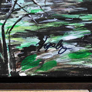 Froschgequake by Tomo  Image: Ecke mit Signatur, Bild im Schattenfugenrahmen, Holz dunkelbraun gebeizt
