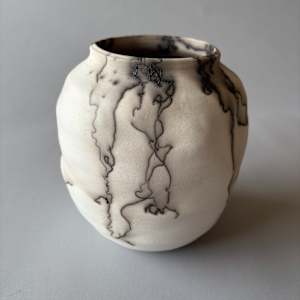 Vessel: White Terra Sigillata with Horsehair, Non-Functional Vase NFV-12 by Marianne Wilson Studio 