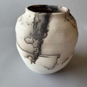 Vessel: White Terra Sigillata with Horsehair, Non-Functional Vase NFV-12 by Marianne Wilson Studio 