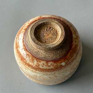 Ceramic Teabowl, Wood Fired Shino #6-12/24 firing by Marianne Wilson Studio 