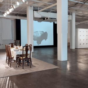 05. Beyond the Whitewash Exhibition July 7, 2023 by Shelby Head  Image: Then Your Prairies Can Be Covered With Speckled Cattle 1-16, stop motion video, Joel Daniel Phillips; Thanksgiving Dinner, Shelby Head