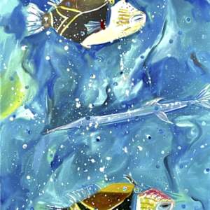 Humuhumu  Series of 3 Panel Artwork by Jennifer Gjaltema, Image 4.