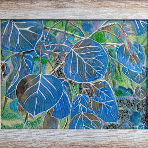 Blue Leaves by Janet Herman  Image: Blue Leaves fiber mixed media artwork, as framed.