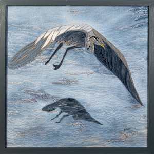 Heron Over the Sea by Janet Herman  Image: Wood framed with Museum Glass
