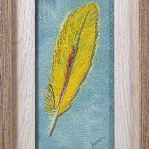 Yellow Parrot Feather by Janet Herman  Image: As framed