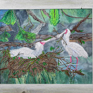 Spoonbills Nesting by Janet Herman  Image: Alternate 16x20 inch gray barnwood frame 