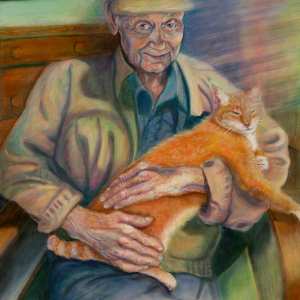 Doug with his cat. by Hanna Bordewijk