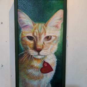 Miles by Hanna Bordewijk  Image: The painting is framed and ready to hang. Frame is a rich dark green