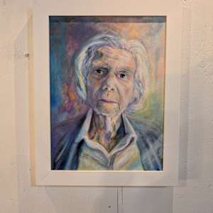 Mom by Hanna Bordewijk  Image: The painting is framed and ready to hang, the frame is off-white