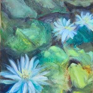 Water Lillies and Frog by Kim Denice Clark, International Fine Artist