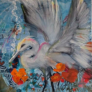 Underwater Egret and Poppies by Kim Denice Clark