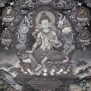 Green Tara with the Five Buddhas by Amit