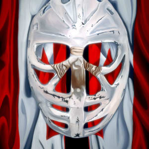 Goalie's Mask: red, white & Dryden (The Goalies Mask Painting) by Brandy Saturley
