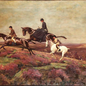 Lady Currie with Her Sons Bill and Hamish Hunting on Exmoor by Cecil Aldin